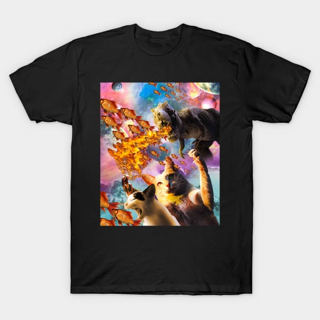 Fire Breathing Dinosaur, Cat In Space T-Shirt by Random Galaxy